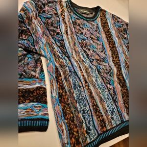 Designer Large Tundra Sweater, multi-colored, 3-dimensional design, vintage-esk,